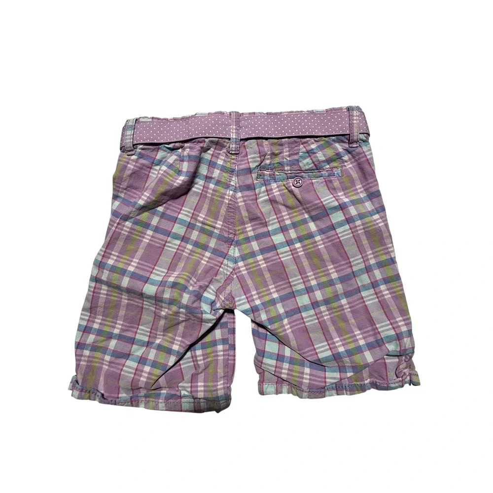 OshKosh Bgosh Girls Purple Plaid Shorts with Polka Dot Belt Y2K Era Size 6